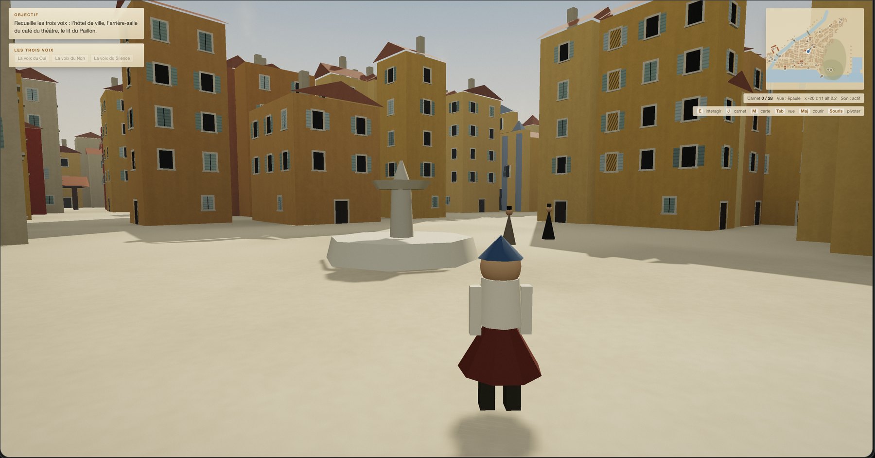 A square with a fountain in the 1860 old town, ochre facades and louvred shutters